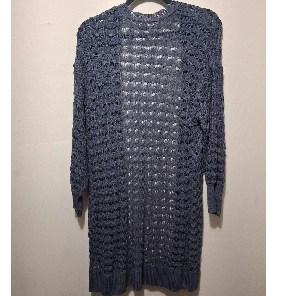 LC Lauren Conrad Blue Gray Open Knit Pointelle Longline Cardigan Sweater Medium